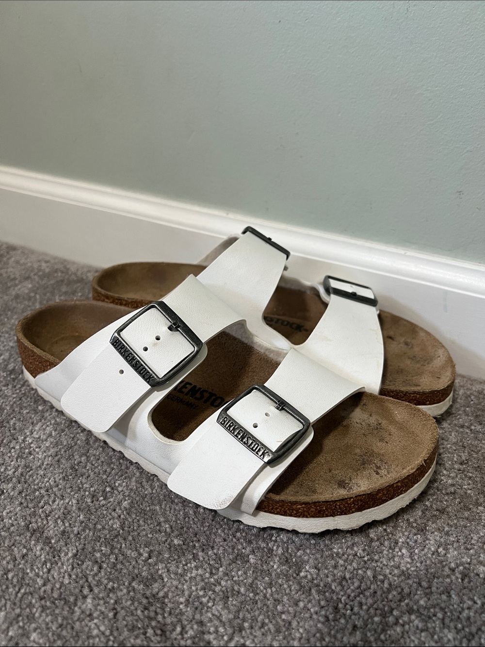 Birkenstock Arizona Sandals White Good Two Strap Slide Buckle Shoes EU 39 US 8
